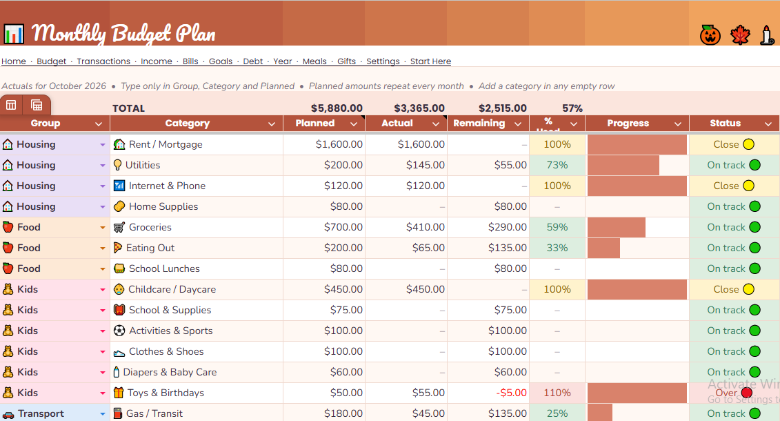 Bloom Budget: The All-in-One Monthly Money, Bills & Meal Planner for Busy Moms (Google Sheets)