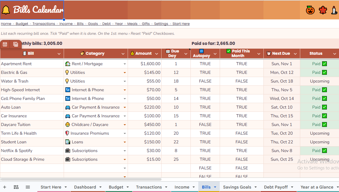 Bloom Budget: The All-in-One Monthly Money, Bills & Meal Planner for Busy Moms (Google Sheets)