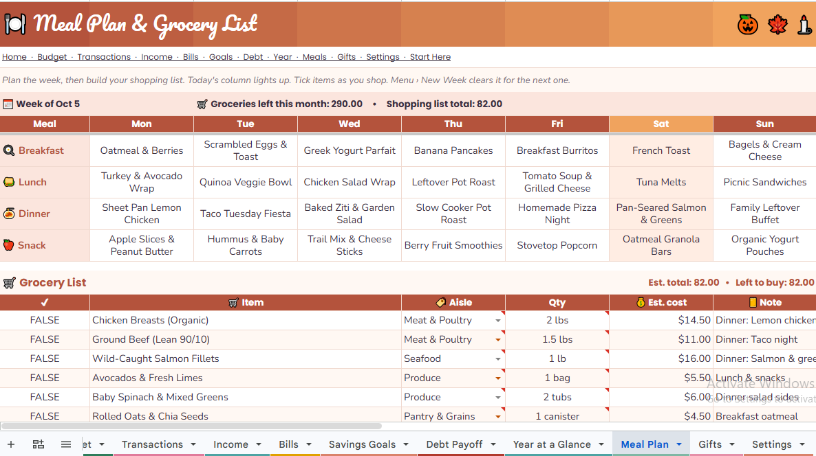 Bloom Budget: The All-in-One Monthly Money, Bills & Meal Planner for Busy Moms (Google Sheets)